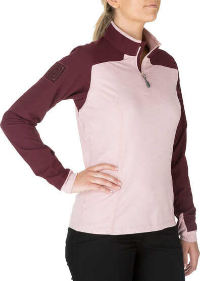 5.11 Women's Tactical Rapid Half-Zip Pullover Jacket in Blush with quarter zip